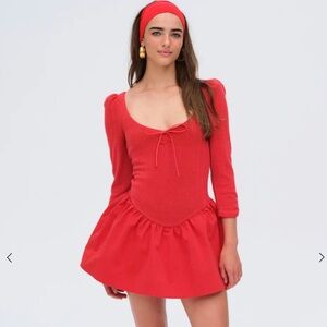 For Love And Lemons Aliyah Pointelle Mini Dress in Red